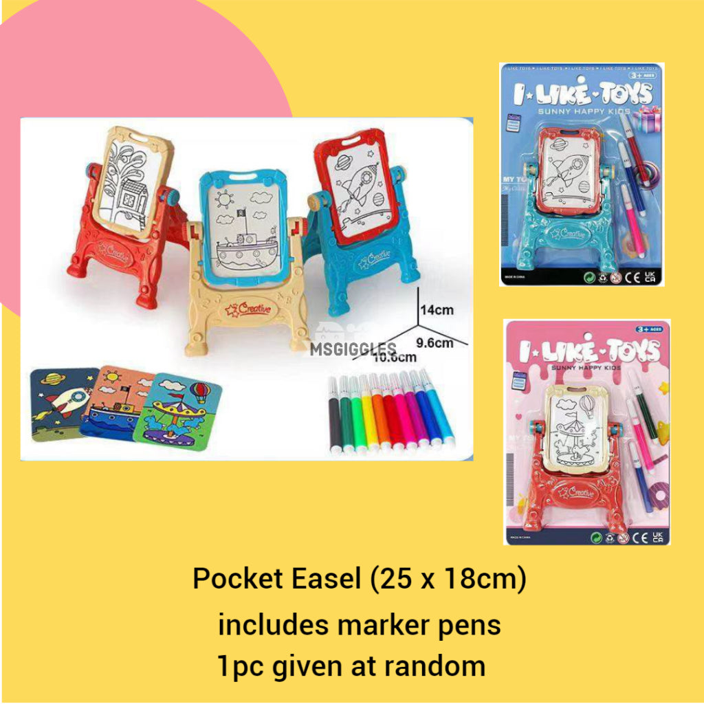 Pocket Easel set with assorted colors, includes markers and coloring cards, ideal for preschool celebrations.