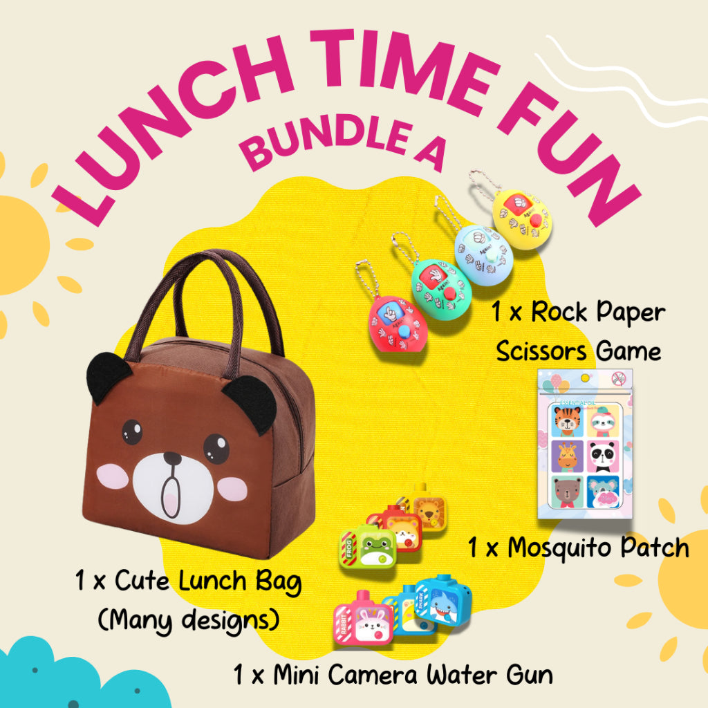 Lunch Time Fun Goodie Bag kids lunch box with snacks and drinks in cute durable design